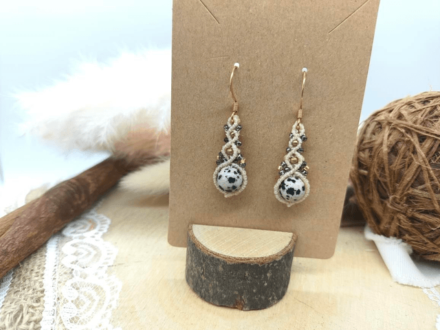 Boucles d'oreilles perles laiton, perles miyuki et perles jaspe dalmatien 
