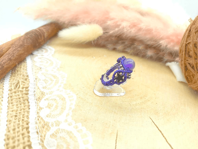 Bague violette améthyste avec étoiles hématite et perles miyuki 