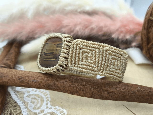 Bracelet unisexe tissage incas oeil de tigre
