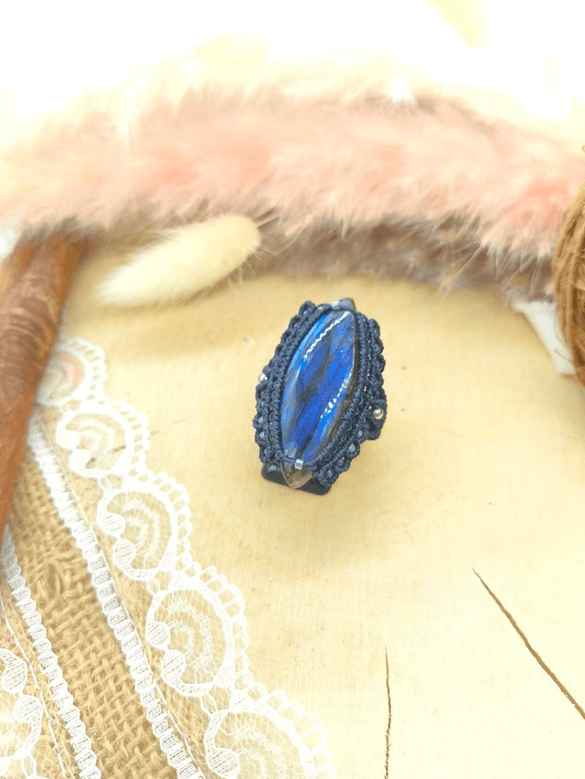 Bague labradorite bleu nuit , perles miyuki et inox