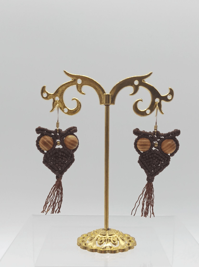 boucles d'oreilles chouettes marron foncé