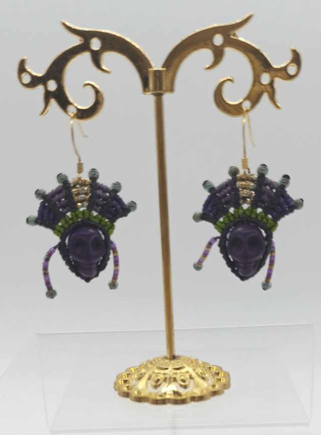 boucles d'oreilles micro macramé têtes incas