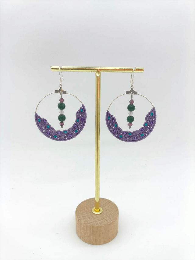 Créoles en micro macramé malachite