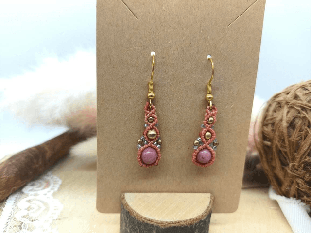 Boucles d&#039;oreilles perles laiton, perles miyuki et perles rhodonite 