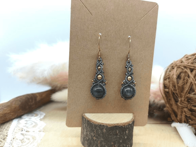 Boucles d&#039;oreilles perles laiton, perles miyuki et perles labradorite 