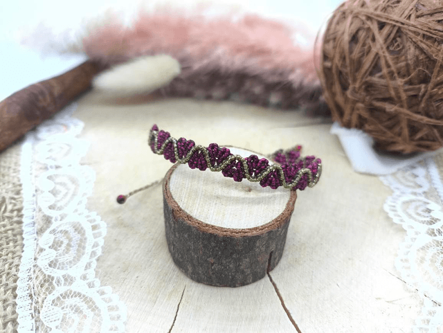 Bracelet tissage coeurs framboise métal/doré