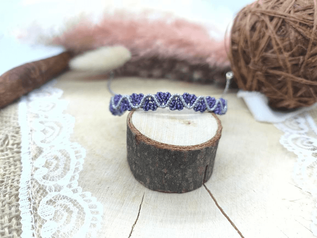 Bracelet tissage coeurs violet métal/argenté 