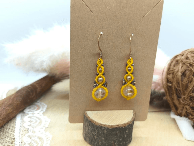 Boucles d&#039;oreilles perles laiton, perles miyuki et perles citrine 