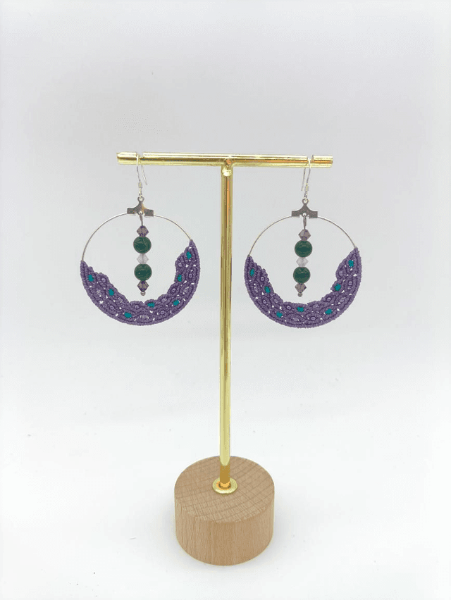 Créoles en micro macramé malachite
